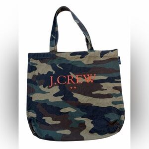 J. Crew Camouflage Canvas Tote with Orange Logo